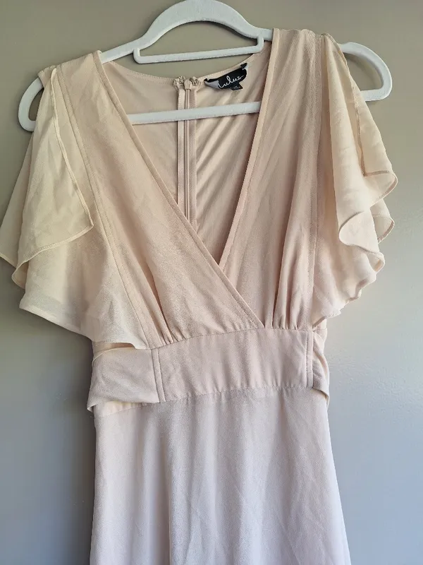 Lulus Dearly Loved Cream Flutter Sleeve Maxi Dress Size M - Image 8