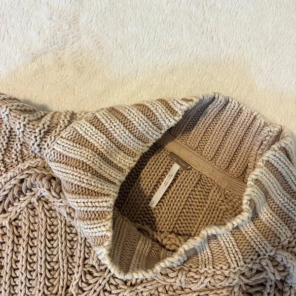 Free People Sweetheart Tan Mock Neck Sweater - Image 3