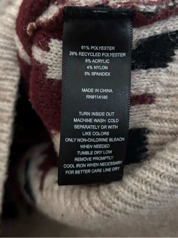 Frye Burgundy, Cream & Black Fair Isle Crewneck Sweater - Image 4