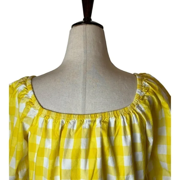 Color Me Courtney Shirt Women Small Yellow White Gingham Cropped Kris Top Boho‎ - Image 5