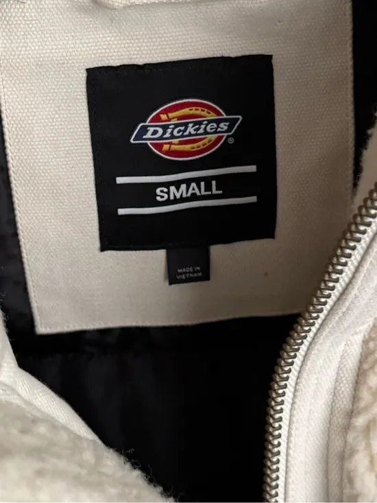 Dickies Sherpa Puffer Jacket Cream Teddy Fleece Zip Up Cozy Winter Coat - Image 7