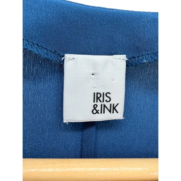 Iris &‎ Ink Blue 100% Silk Long Sleeve Flounce Hem Drop Waist Dress Button Front - Image 4