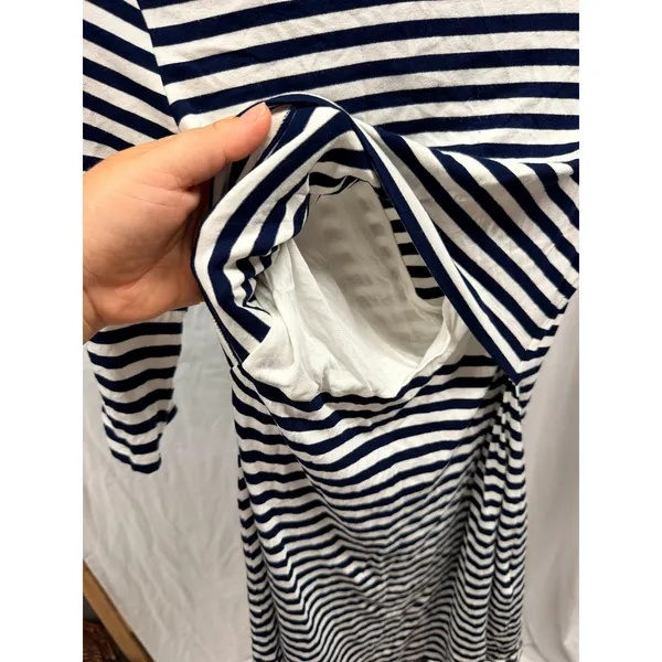 Seraphine Navy/White Striped Maternity and Nursing A-Line Soft Jersey Dress Sz 6 - Image 6