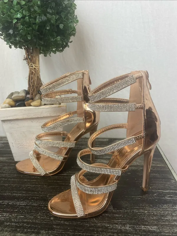 Liliana Rose Gold Sequins Kimora Strappy Heel Shoes 8 - Image 2