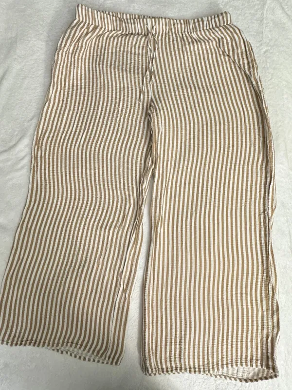 LAKE Wide Leg Striped Linen-Blend Pants — Beige & White - Image 2