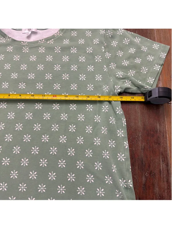 LAKE Pajamas Green White Geometric Leaf Short Sleeve Loungewear Pima Cotton L - Image 7