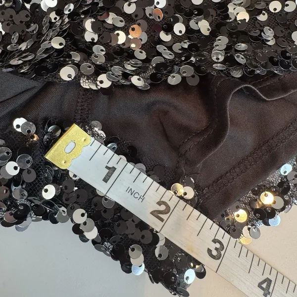 ASOS Design Sequin Shorts Black Silver Party High Rise Lined Disco Festiva Sz 8 - Image 9
