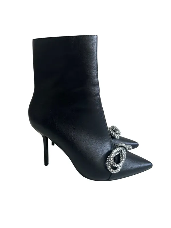 WINDSOR Flora Black Rhinestone Jeweled Bow Heels Boots Size 7 - Image 6