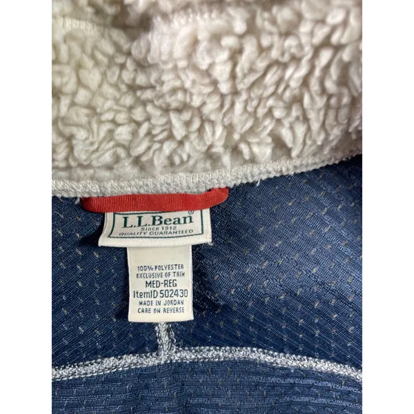 LL Bean Mountain Pile Fleece Vest Cream Navy Sherpa Retro Outdoor Jacket M - Image 7