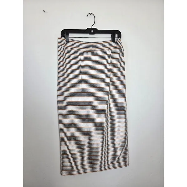 Loft Striped Midi Skirt Side Slit Off Center Stretchy Comfy Boho Modest Medium - Image 6