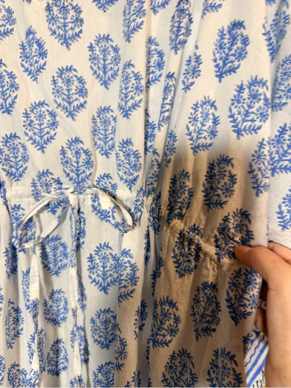 Summerhouse Womens White and Blue Block Print Caftan Cover Up Swim Vacation OS - Image 4