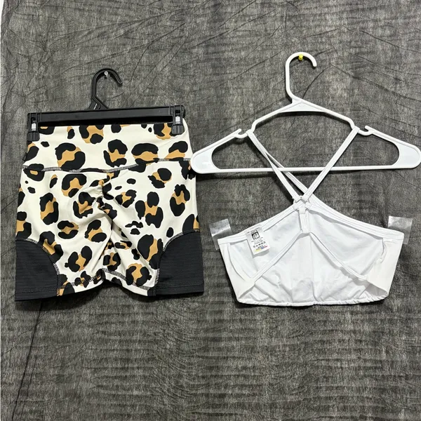 JESFER Activewear Set Women’s Size S Leopard Shorts & Sports Bra NWT(A230)&✨ - Image 4
