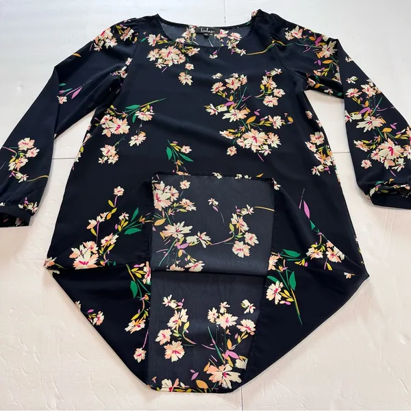 Lulus Herbaceous Babe Navy Floral Print‎ Long Sleeve Shift Dress MEDIUM - Image 8