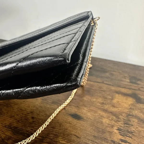 Yves Saint Laurent Vintage Clutch Bag Small Envelope Black Chevron Leather - Image 15