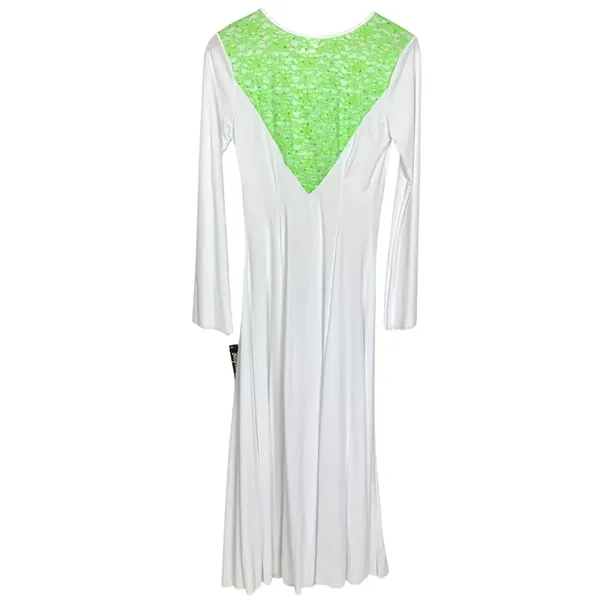 Body Wrappers Praise Dance Dress M White Green Praise Liturgical Worship White - Image 6