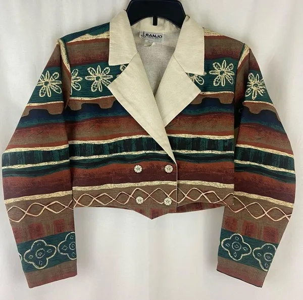 Vintage 80’s Banjo Western Southwestern Boho Cropped Blazer Women’s Size Medium - Image 8