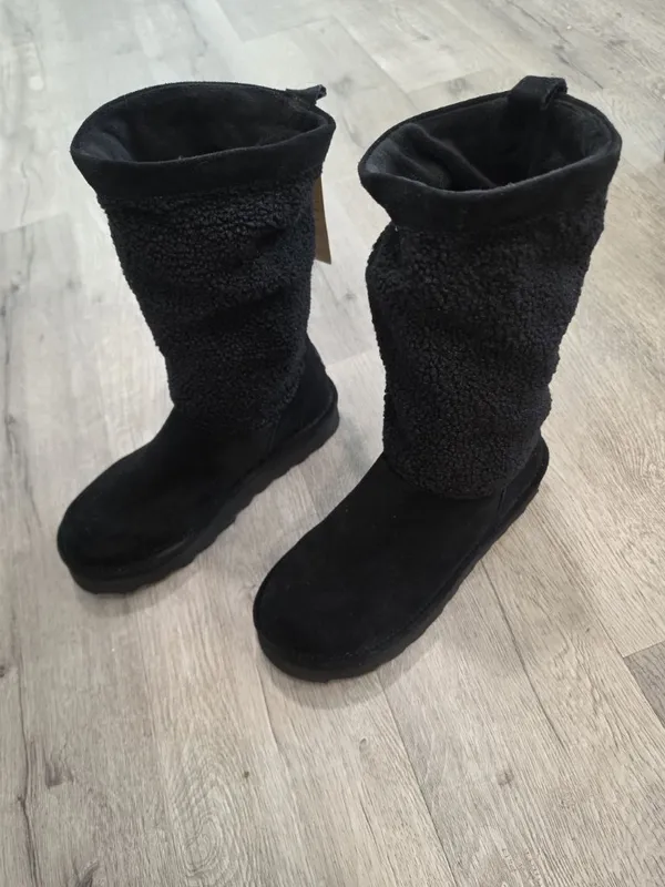 Bearpaw NWT Snuggle Murphy Platform Lo Boots Black Size 11W WIDE sherpa suede - Image 12