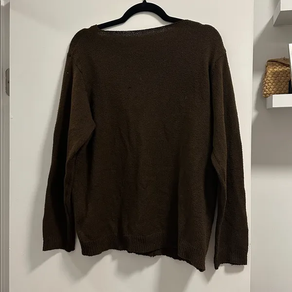 SHEIN asymmetrical diagonal button down brown sweater - Image 5