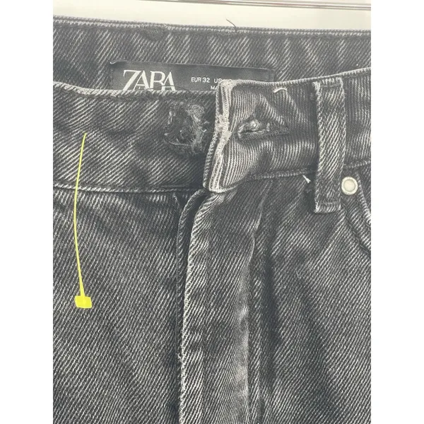 Zara Mom Jeans Size 0 Black‎ Faded High Rise Tapered Barrel Leg Pleated Q0004 - Image 3