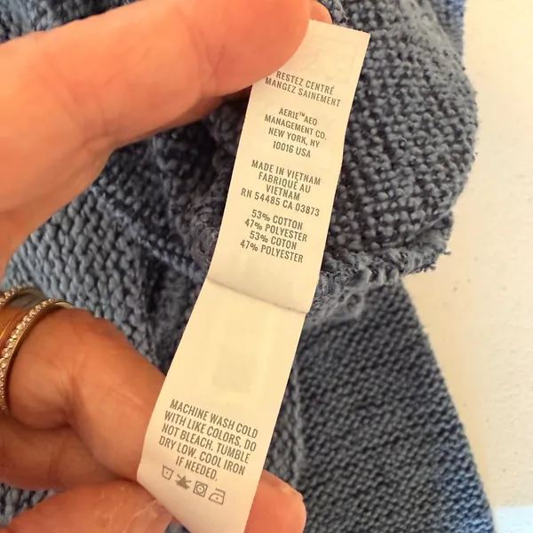 Aerie Women Cotton Blend Pullover Hoodie Medium Blue Funnel Neck Thumbholes - Image 2