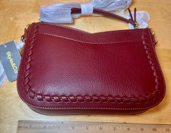 Style & Co. Whipstitched Small Burgundy Crossbody Bag Purse - Image 3