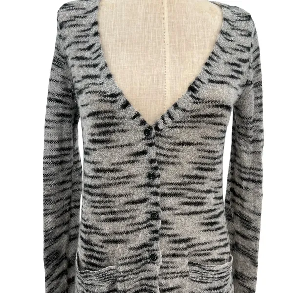 Free People Beach Cardigan Sweater Stripe Mohair Blend Gray Size‎ Small - Image 5