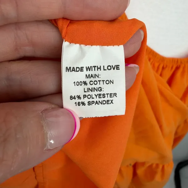 OWNGIGI Mini Dress Women XL Orange Excellent Tiered Puff Sleeve Tie Back Cotton - Image 6