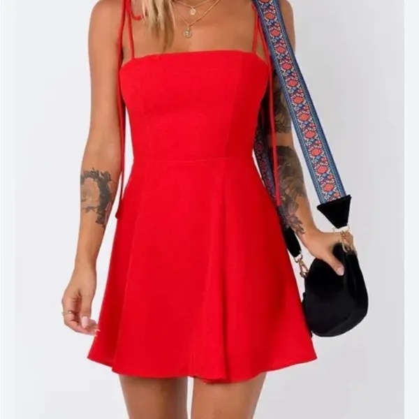Polly Red Tie Shoulder Ruched Mini Dress Size 2 - Image 14