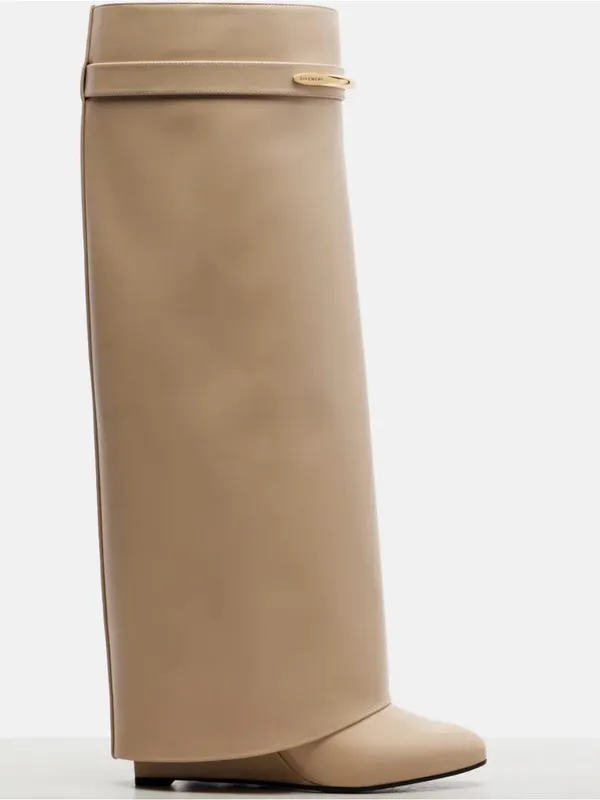 Over-the-Knee Smooth Beige Faux Leather Wedge Boots Size 9.5 Wide - Image 14