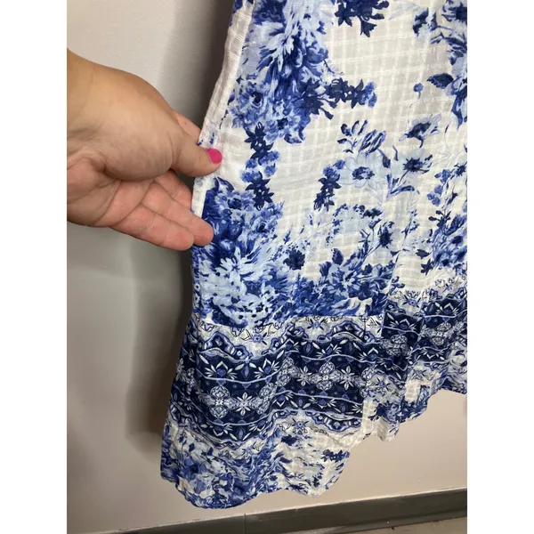 J. Jill Maxi Dress Womens M Blue Floral Cotton Sleeveless Pockets Excellent - Image 3