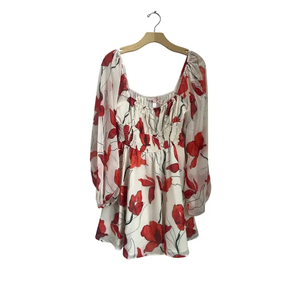 Hutch Bertie‎ Red Poppy Chiffon Mini Dress Square Neck Long Sleeve Size M NWT - Image 3