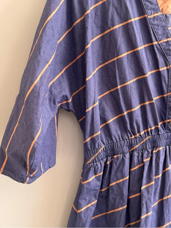 Arbor Organic Cotton Striped V-Neck Roll Tab Sleeve Dress Medium - Image 7