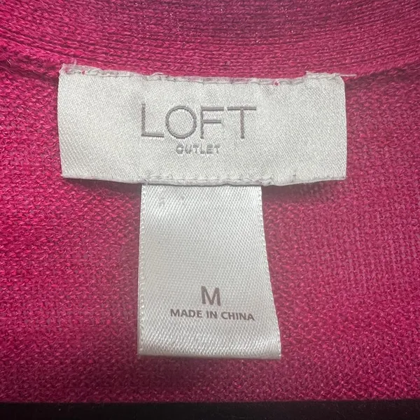 LOFT Silk Ramie Blend Long Sleeve Open Front Women's Pink Cardigan Size Medium - Image 3