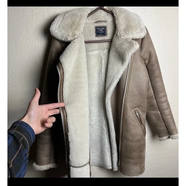Vintage Y2K Abercrombie Fitch Jacket Womens Small Brown Suede Sherpa Fur 2000's - Image 3
