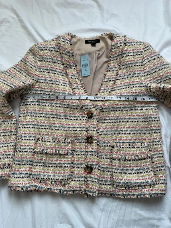 Ann Taylor Multi-Color Tweed Button-Front Blazer - Image 8