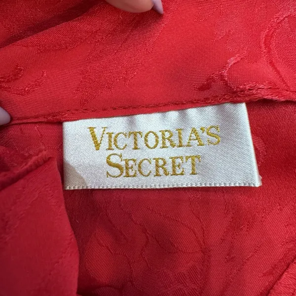 Victoria's Secret Vintage Red Jacquard Lace Trim‎ Chemise Nightgown Medium - Image 3