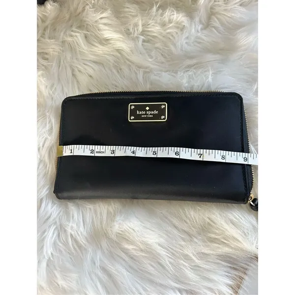 Kate Spade New York Black Gold Zip-Around & Logo Plate Kaden Wallet - Image 7