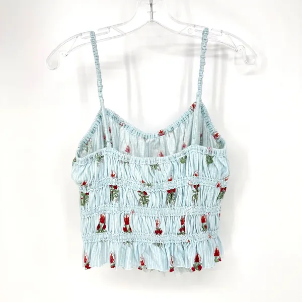 We The Free Dolce Vita Tank Top Women L Blue Floral Smocked Boho Cottage Coastal - Image 7