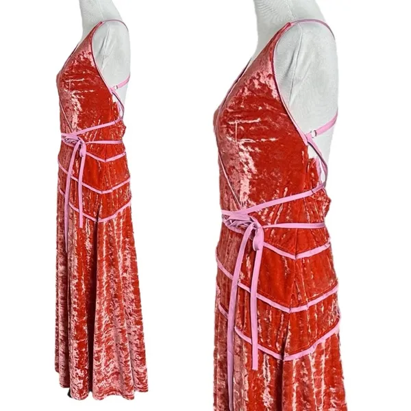 Free People Deia Velvet Midi Dress Pink Rose Strappy Dainty Romantic Small - Image 9