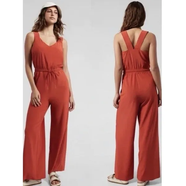 Athleta Savannah Jumpsuit Romper 4 Wide Leg Casual Current Red - Image 2