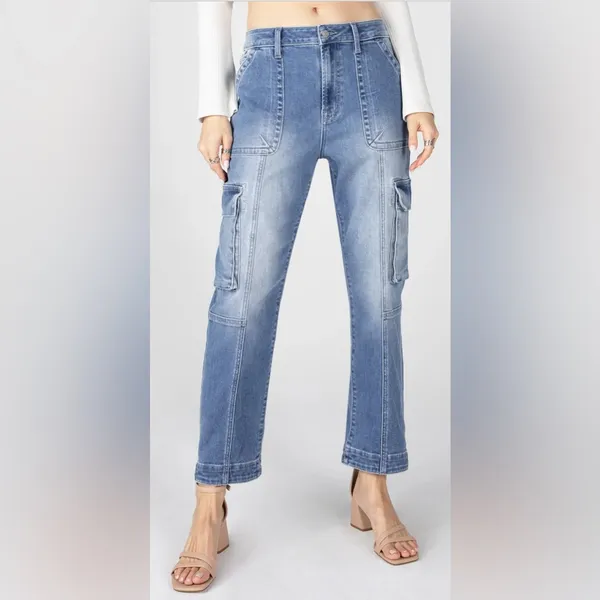 Ceros Time For Change Sabrina High Rise Cargo Straight‎ Jeans in Malibu Size 24 - Image 5