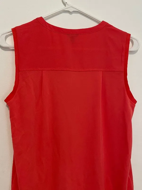 ANN TAYLOR Matte Jersey Shell Coral Split Neck Mixed Media Sleeveless Tank Top S - Image 13