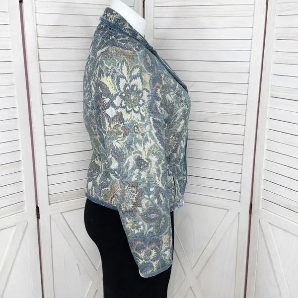 Vintage Talbots Blazer Women XL Blue Floral‎ Brocade Velvet Trim Jacket Boho - Image 4
