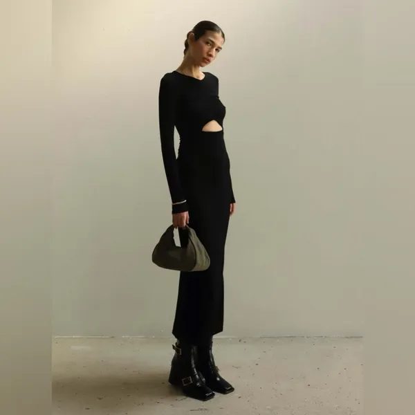Sophie Rue Stella Ruched Jersey Maxi Dress Long Black Cutout Stretchy NWT Size M - Image 3