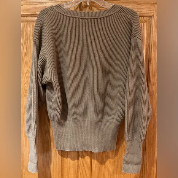 Free People Allure‎ Pull Over Deep V-Neck Ribbed Sweater Taupe Brown Size Small - Image 12