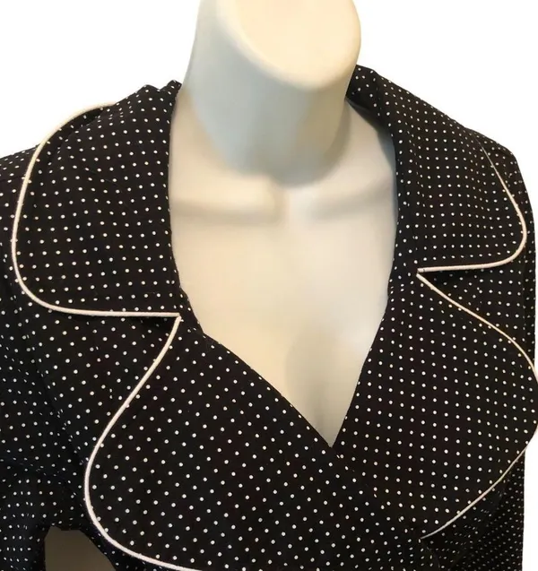 Maurices Black White Polka Dot Stretch Belted Trench Coat Double Breasted Sz. M - Image 3