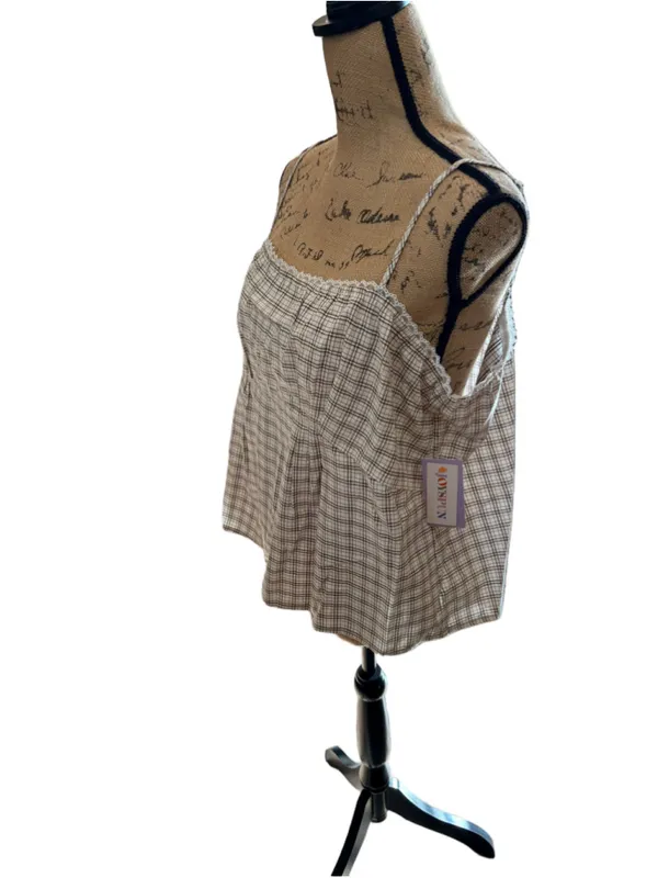 Joyspun Plaid Cami Sleep Top Beige Brown Women's Size XL NWT - Image 5