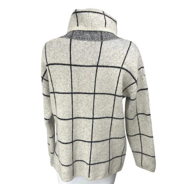 Madewell Women's Gray Rib Knit Long Sleeve Plaid Check Turtleneck Sweater Top S - Image 2
