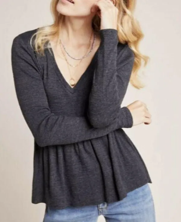 T.la Anthropologie Long Sleeve Black Peplum Shirt Sz Medium - Image 5