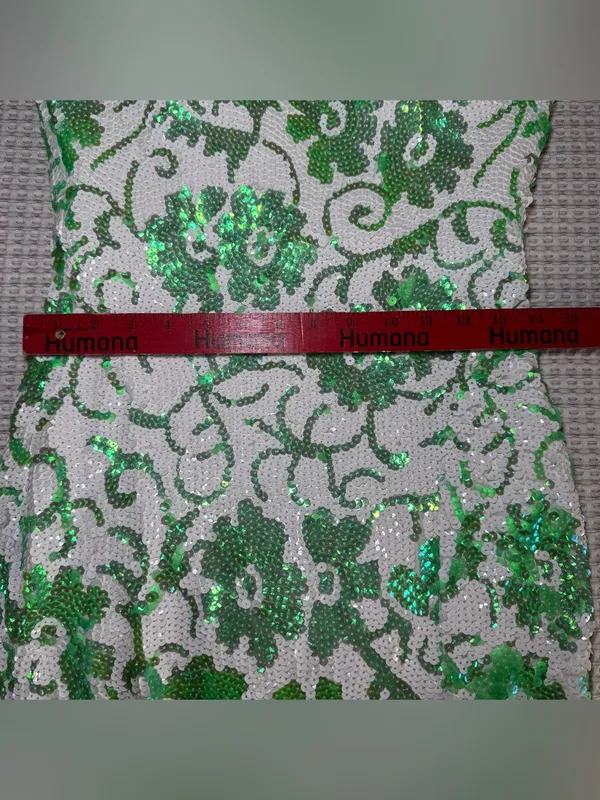 Jovani Size 10 Green And White Floral Full Length Sequin Prom Homecoming Straps - Image 11